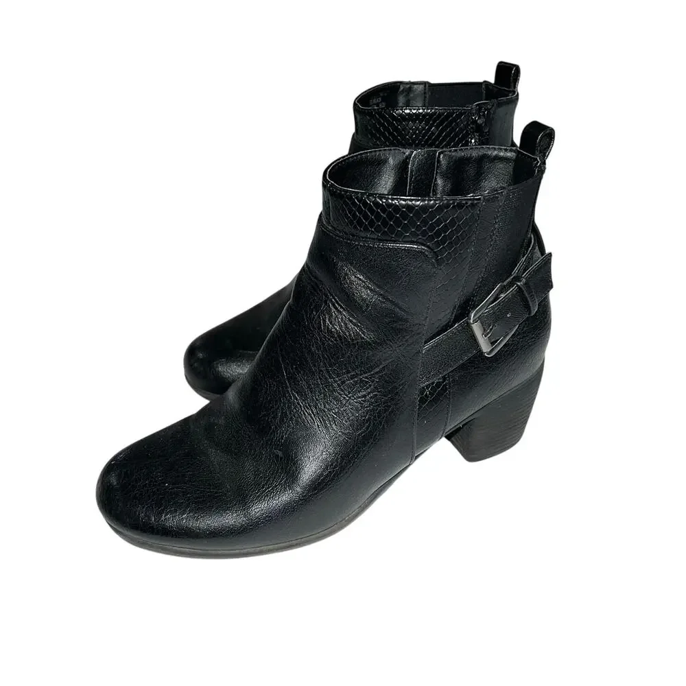 Croft and Barrow Womens Ankle Boots Faux Leather Black Block High Heel Size 8